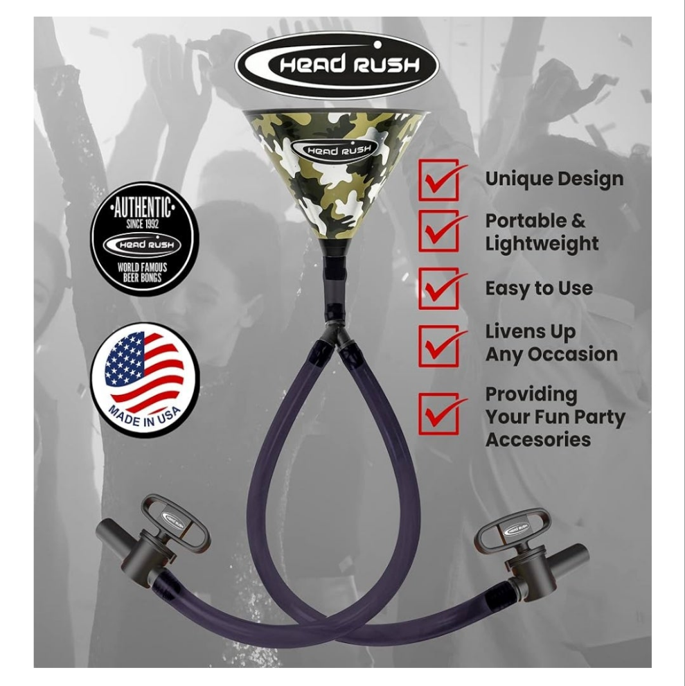 Beer Bong, Double Header 2-Tube, 8" x 6.5" Plastic Funnel with Dual Flexible Hose, 2 2-ft Long Thick Tubes for Parties and Games for Adults