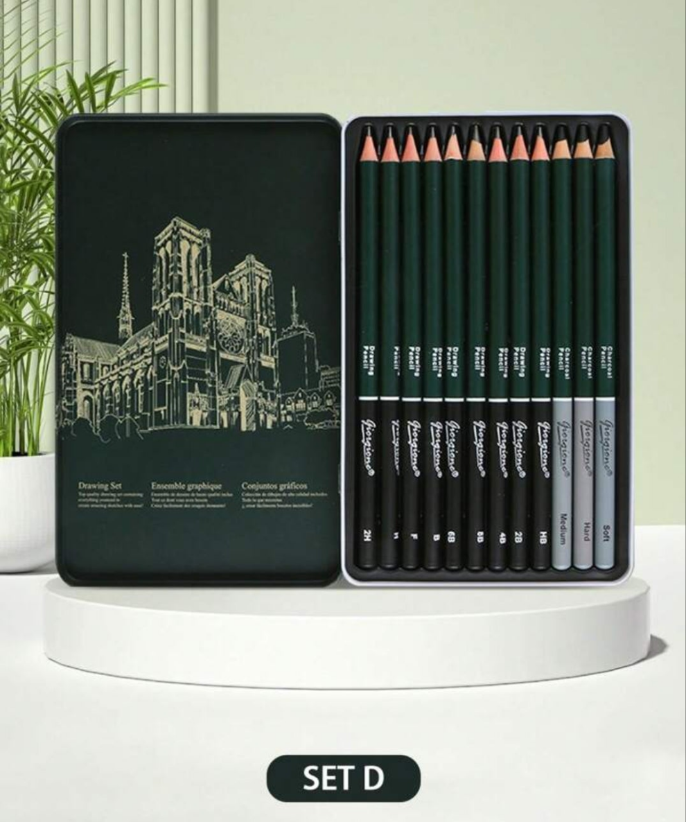 Art Supplies Set - A 10/12/19/27-Piece Sketching Pencil Set, Complete With A Portable Metal Box And Drawing Pencils, Perfect As An Essential Item And Gift For Art Students And Amateurs. Wood