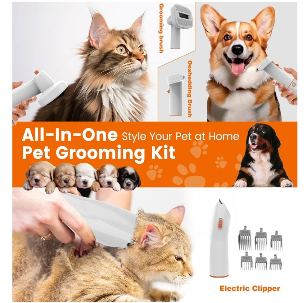 Dog Grooming Vacuum, Dog Grooming Kit with Pet Clippers, 12,000P a Pet Hair Grooming Vacuum for Dogs, Vacuum Brush for Shedding Grooming, Low Noise Home Cleaning Tool in 1,