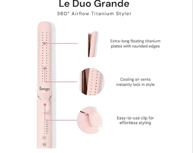 360° Airflow Styler | 2-in-1 Curling Wand & Titanium Flat Iron Professional Hair Straightener and Curler with Cooling Air Vents to Lock in Style | Adjustable Temp