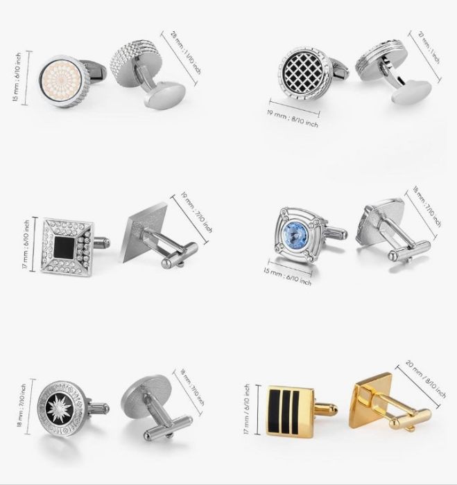 12 Pairs, Classic Fashion Men's Cuff Links Silver-Tone Gold-Tone Black for Business Wedding Party Gift Box