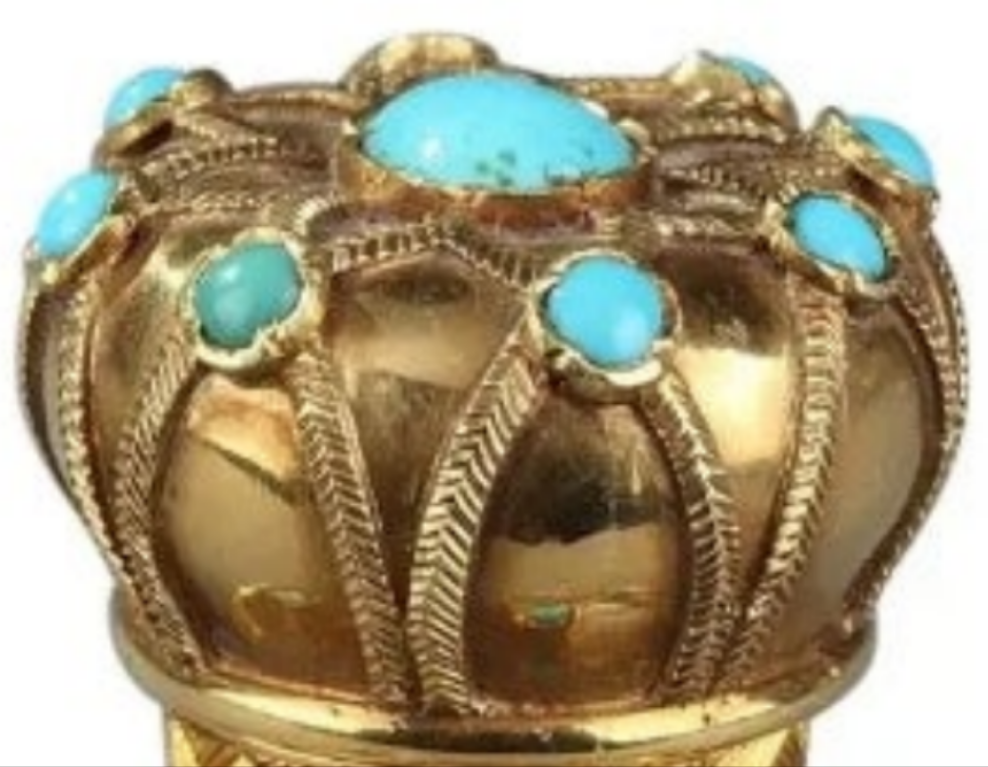 Gold, Crystal and Turquoise Perfume Flask Restauration Period 18k Gold