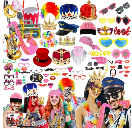 Party supplies Photo Booth Props Set for Adult, Novelty Funny Hats and Glasses, Colorful Wig, Inflatable, Phtot Booth Props Kit for Graduation, Wedding, Birthday, Bachelorette and All Occasions