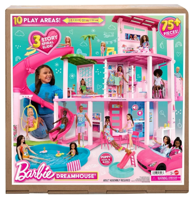DreamHouse, Doll House Playset with 75+ Pieces Including Toy Furniture & 3-Story Pool Slide, Pet Elevator & Puppy Play Areas