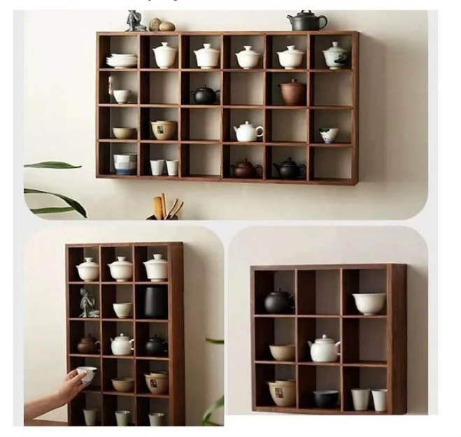 Wooden Shelves Rustic Shadow Box 24-Slot Hanging Display Floating Shelf Wall Mounted Freestanding Farmhouse Decor Display Case