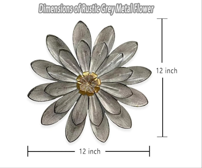 Metal Flower Wall Sculpture, Rustic Modern Floral Artwork, Distressed 3D Layered Iron Flower Wall Hanging Accent for Indoor/Outdoor, Kitchen,Living Room Office Garden Decor