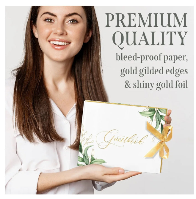 Wedding Guest Book with Floral Design, Elegant Memory Book for Weddings, Anniversaries and Special Events, 9"x7" Hardcover Guestbook with 120 Pages, Includes Magnetic Gift Box and Pen