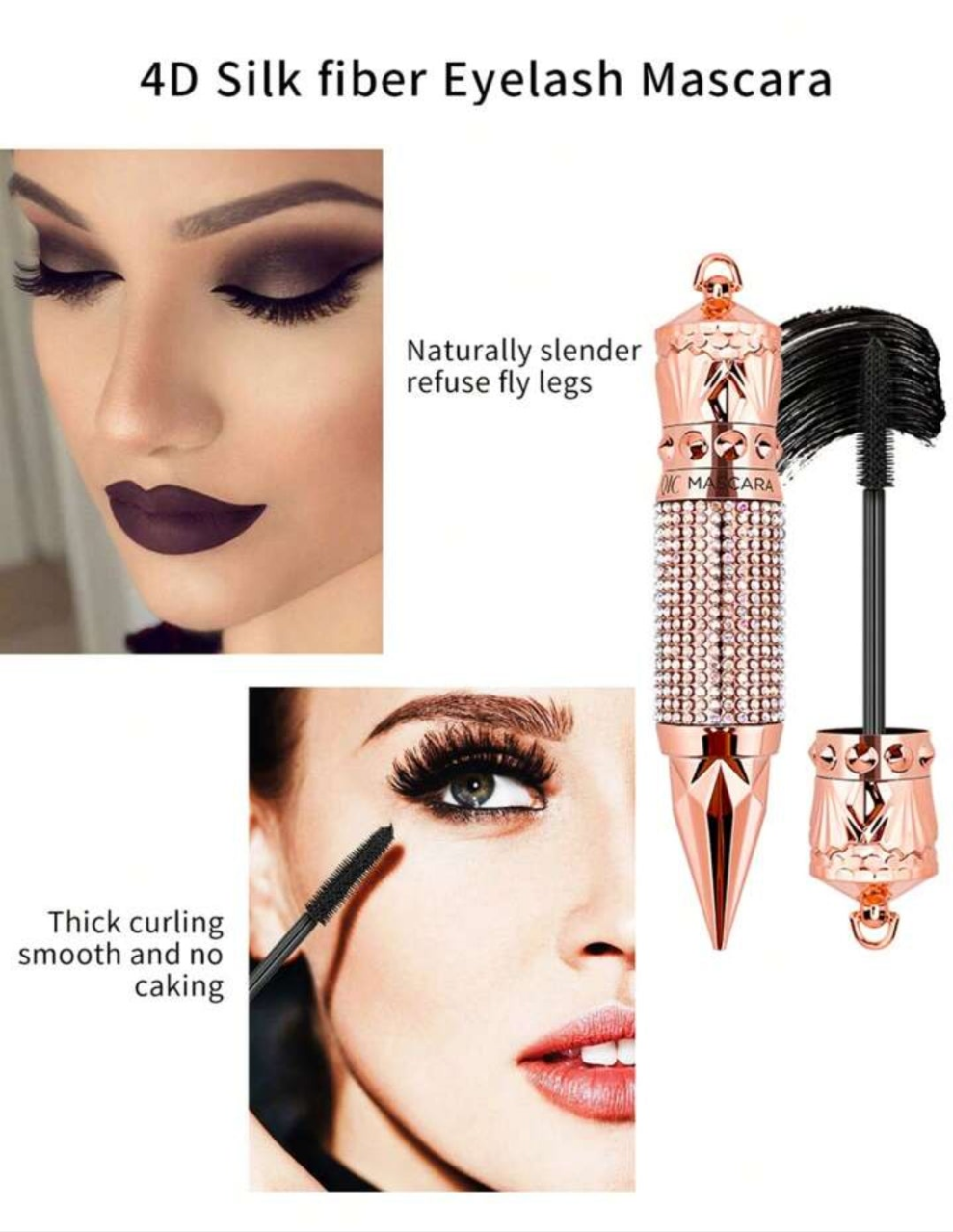 Silk Fiber Mascara Rhinestone Decorative Shell Mascara , Waterproof Smudge Proof Elongate Eyelashes Makeup Tool , Natural Thick Curling Mascara