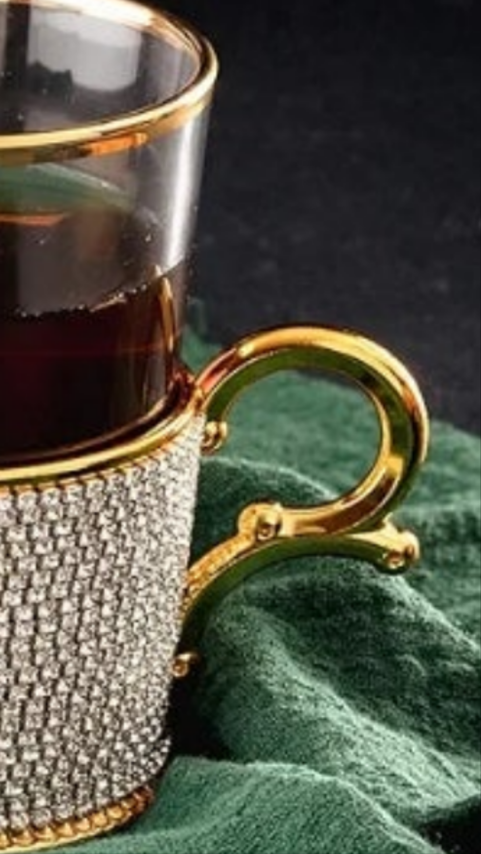 Luxury Handmade Rhinestone Crystal Decorated Fancy Coffee Tea Beverage Glasses Cups with Holders, 7 Ounces (SET OF 1)