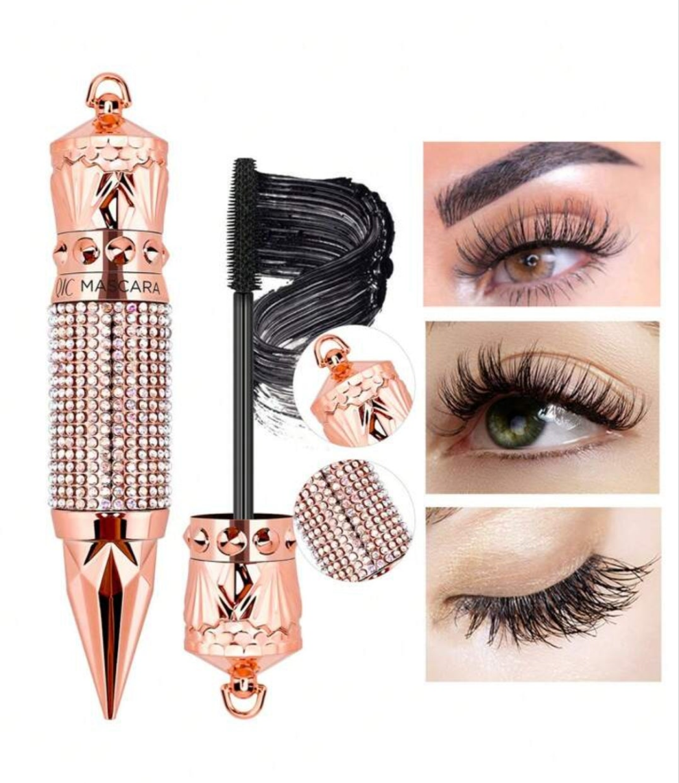 Silk Fiber Mascara Rhinestone Decorative Shell Mascara , Waterproof Smudge Proof Elongate Eyelashes Makeup Tool , Natural Thick Curling Mascara