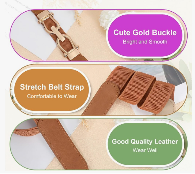 Women Skinny Belt for Dresses Retro Stretch Ladies Waist Belt Plus Size Set of 4