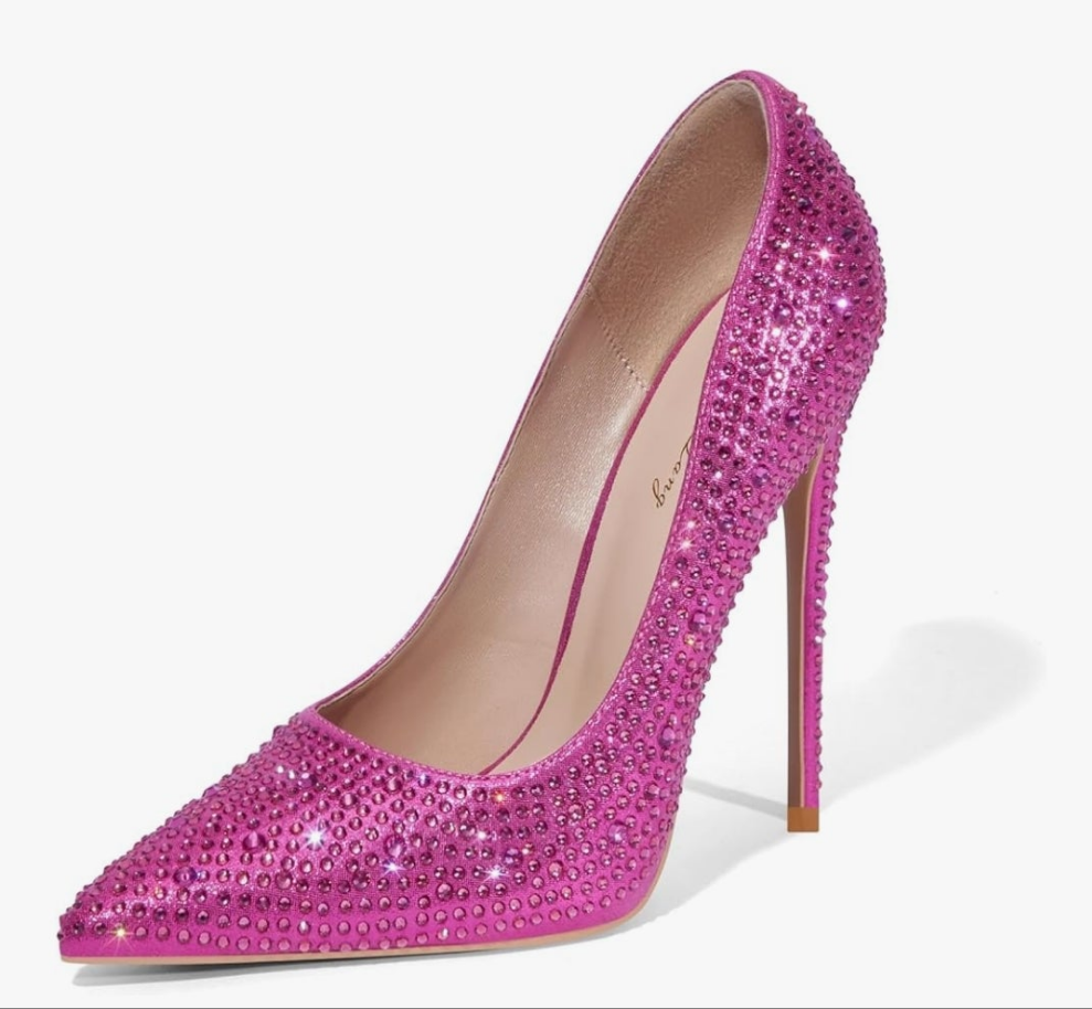 Women Pumps, Pointed Toe High Heel Glitter Rhinestone Heels Sparkly Prom Shoes Stiletto Wedding Heels for Bride Shoes for Women
