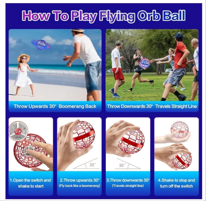 Flying Orb Ball Toy - 2023 Upgraded Magic Flying Orb Toy with LED Light 360°Rotating, Boomerang Flying Space Ball Toys Indoor Outdoor Fun Games, for Boys Girls Adults