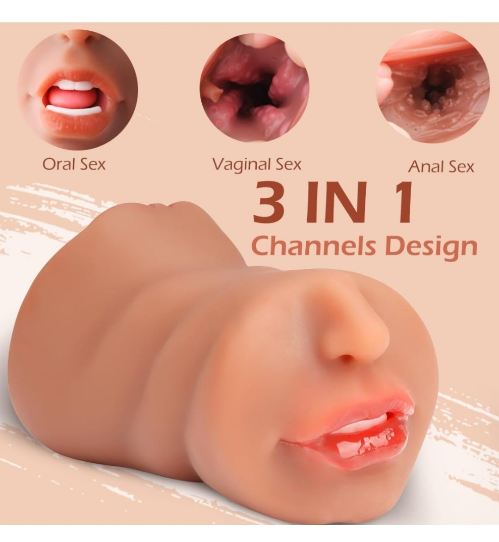 3 in 1 Pocket Pussy Male Masturbators with Lifelike Face, Sex Doll with Realistic Textured Mouth Vagina and Tight Anus, Masturbator Male Stroker Deep Throat Oral Adult Sex Toys for Men Pleasure