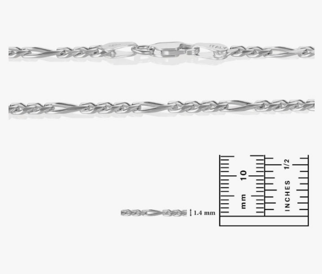 4mm Solid .925 Sterling Silver Flat Figaro Chain Necklace