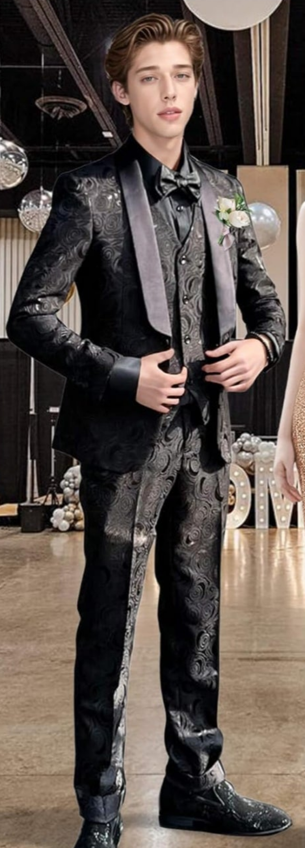 Men's 3 Pieces Jacquard Wedding Suit Classic Fit Blazer and Vest Pants