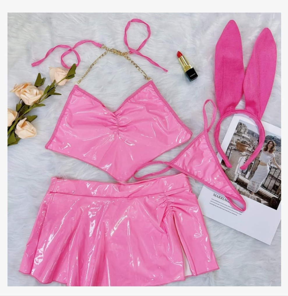 Women's Cosplay Costume Cute Suspenders Sexy Bunny Costume Latex Dresses Halloween Costume Outfit COCOMONEY