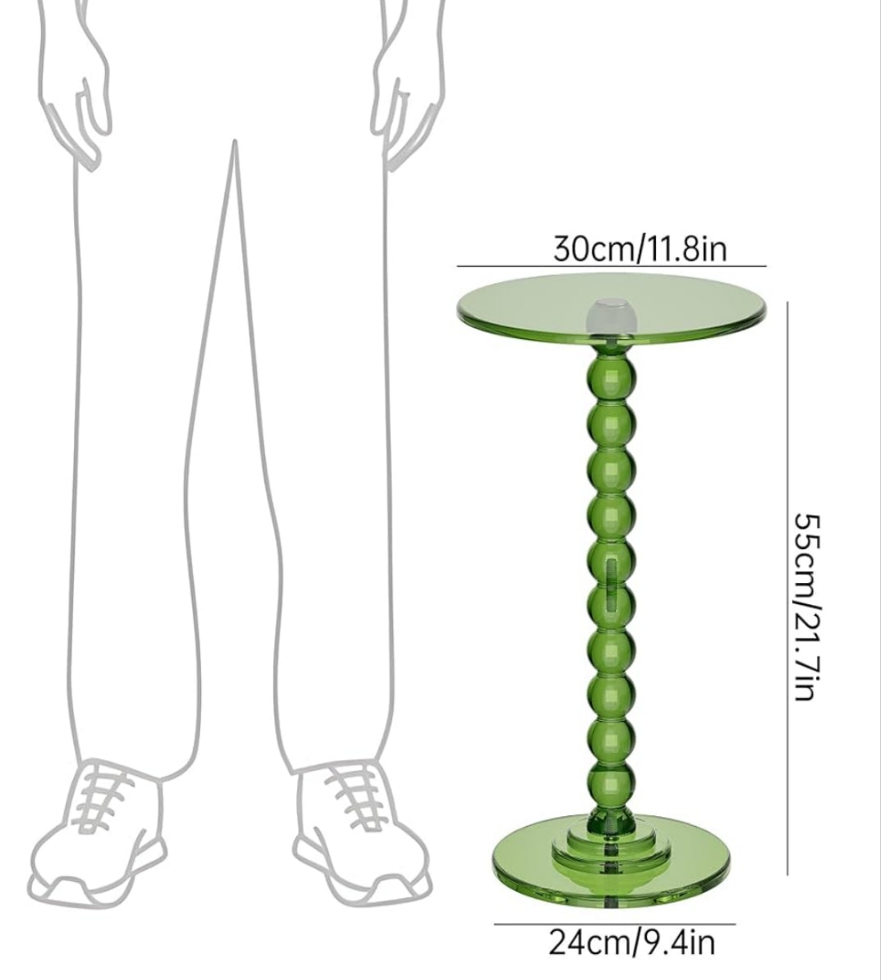 Acrylic Side Table, End Table Round Top with Solid Post for Living Room, Bedroom, Balcony, Easy Assembly (Pedestal