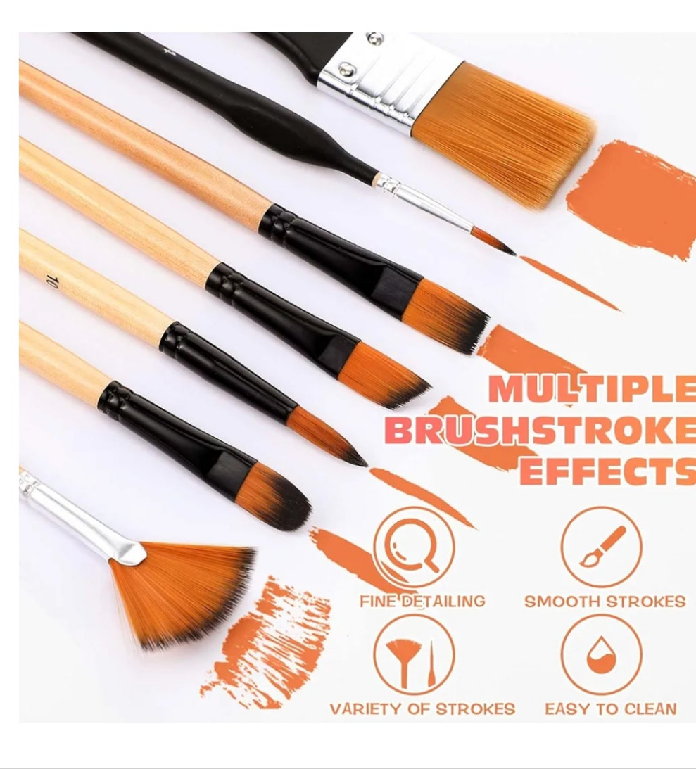 32 Pieces Paint Brush Set, Artist Series, Nylon Bristles with Round, Filbert, Flat, Fan, Angle, Detail Brush, Suitable for Artists and Beginners for Acrylic Painting, Oil, Watercolor, Gouache