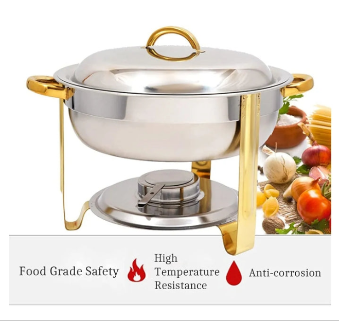 Gold Plated Chafing Dish Set, Stainless Steel Durable Buffet Server Food Warmer Tray,Food Pan and Fuel Holder, for Party Restaurant Wedding