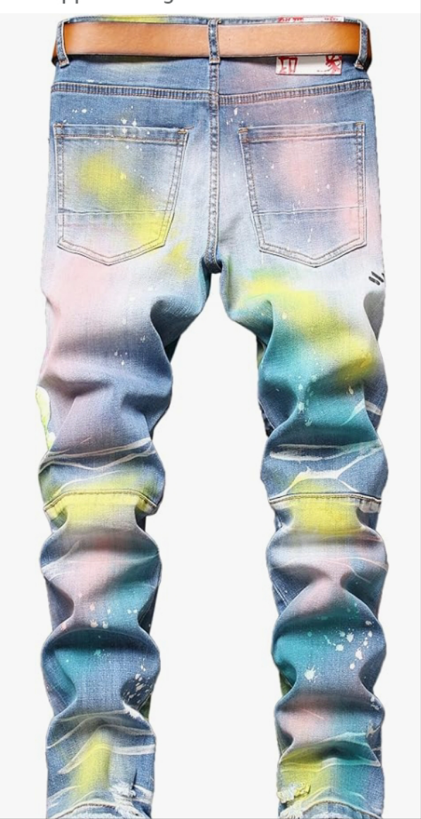 Men's Ripped Straight Slim Moto Biker Jeans