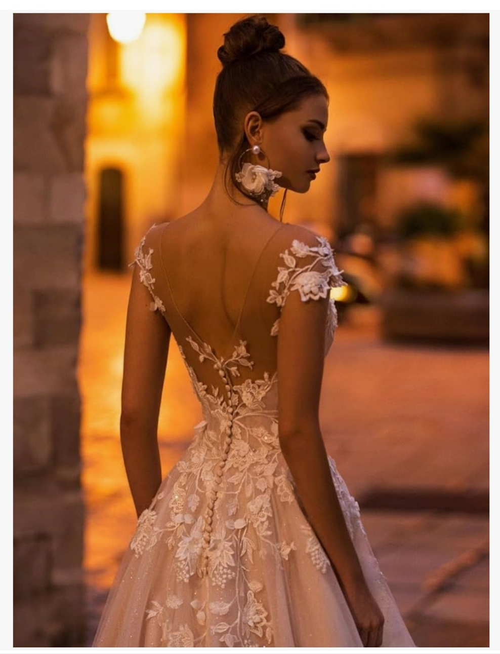V Back Wedding Dress Sexy Elegant A-Line Glitter Lace Applique Floor Length Long Bridal Gown for Bride