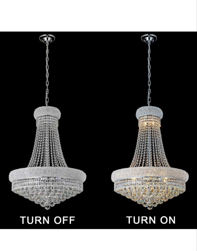 13-Lights Chrome Finish Classic Empire Style K9 Crystal Chandelier Ceiling Light for Living Room Foyer Dining Room Hallway Bedroom (24×31.5 inch) New Packaging Easy to Install