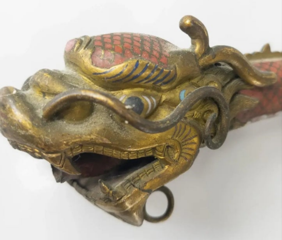 Rare 18th Century Chinese Cloisonne Enamel Gilt Bronze Dragon Cane Scepter