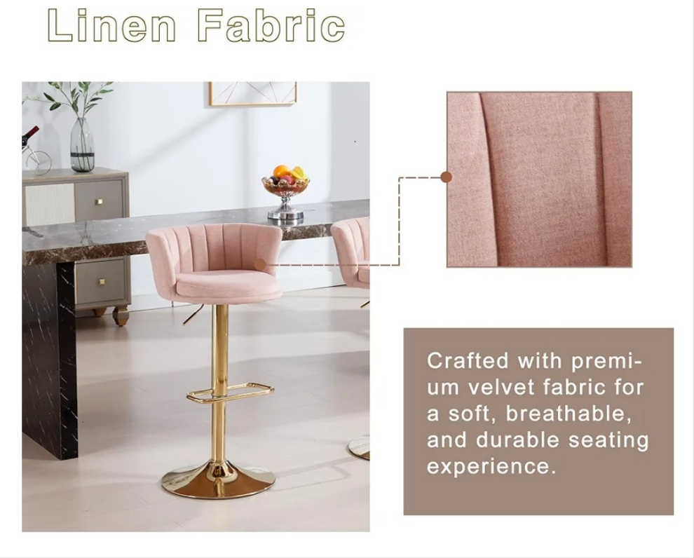Swivel Bar Stools Set, Velvet Upholstered Bar stools with Golden Metal Adjustable Legs, Modern Barstools with Back for Kitchen, Dining Room, Counter,