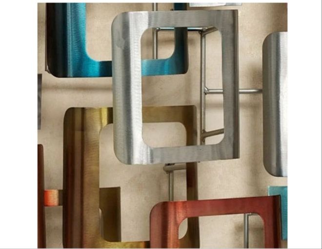 Retro Modo Metal Wall Sculpture - Multi Jewel Tones- Contemporary Style - Large Geometric Art Decor- Abstract Aesthetic - Modern Metallic Sculptures for Bedroom, Living Room