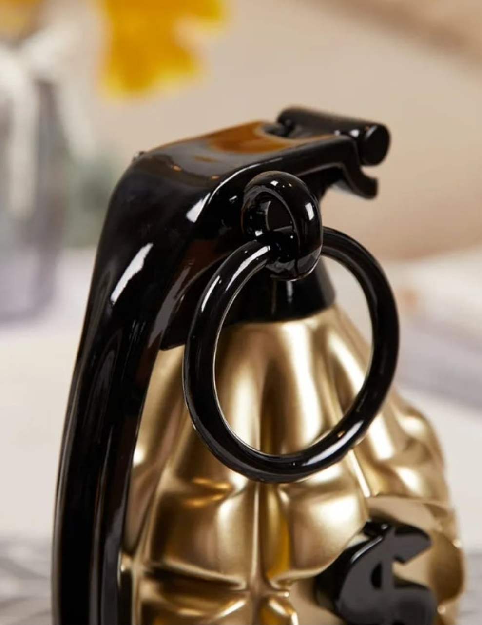 Grenade Decor Statue Modern Sculpture Arts Table Centerpiece Figurine Polyresin Champagne 10 inch
