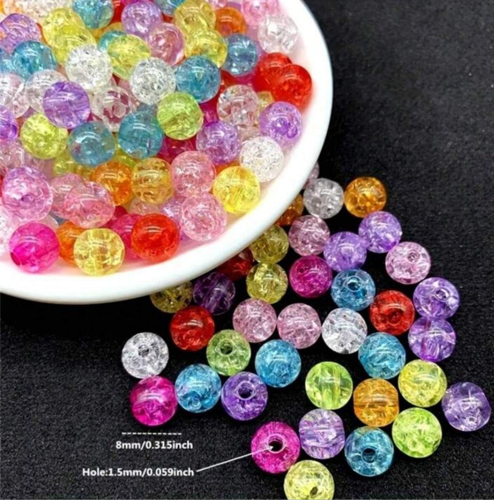 1 Pack 100pcs 8mm Mixed Color Acrylic Crackle Bead, Round Loose Bead For Diy Crafts And Jewelry Accessories