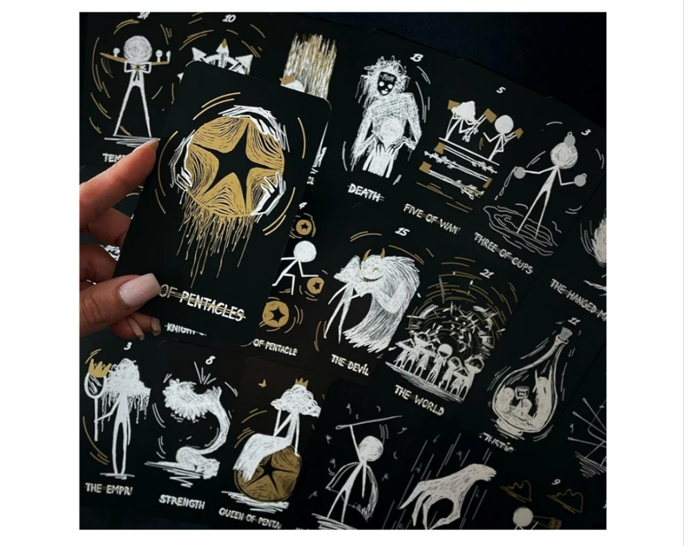 Tarot Card Deck Black Fatality. 78 Cards with Guidebook. Black Foil Cards Edges. Unique Tarot Cards.