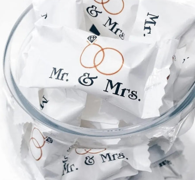 Mr. and Mrs. Buttermints - 13 oz. Bag - Approximately 100 Individually Wrapped Mints - Wedding Favors