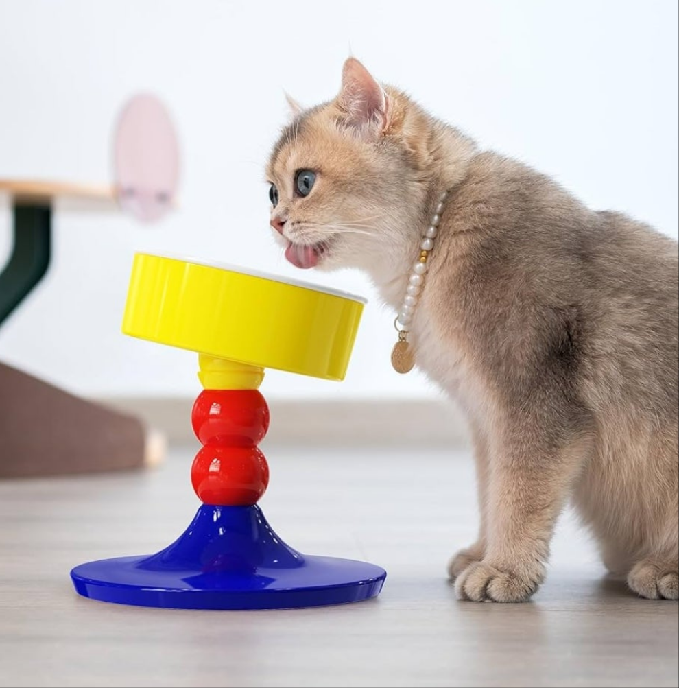 Ceramic Elevated Raised Cat Bowls,Cat Food Dish with Stand, 3 Height Adjustable Raised Dog Bowl Stand for Small Dogs Cats, Adjusts to 4.69", 5.98", 7.28"