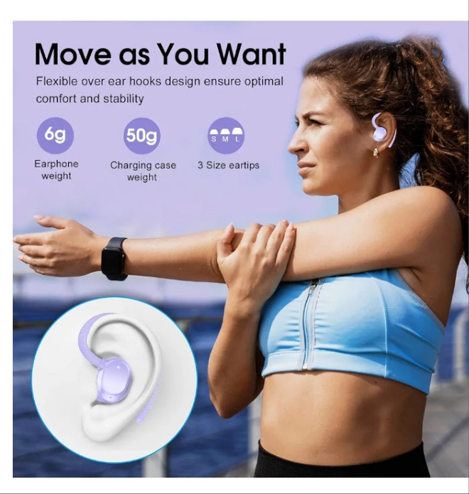 Wireless Earbuds, 2023 New Ultralight Sport Bluetooth 5.3 Headphones In Ear with LED Display, Built-in Mic Earphones, IPX7 Waterproof Wireless Headphones with Earhooks for Gym Workout