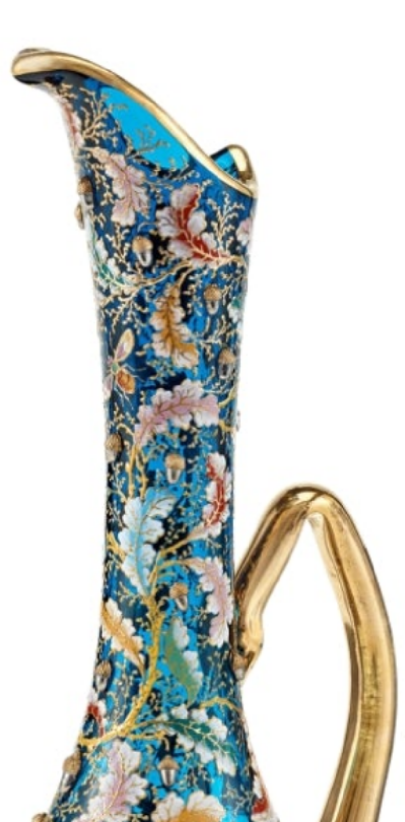 Moser Blue Glass and Enamel Parrot Ewer
