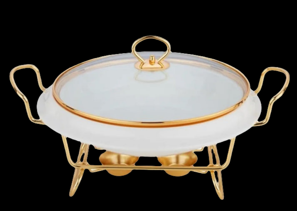 GOLD PLATED Ceramics Chafing Dishes & Food Warmers, Household Gold Plated Buffet Server Warming Tray with Food Pan, Fuel Holder and Lid, for Wedding, Parties, Banquet, Catering Events,12.5INCH
