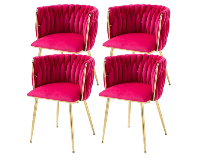 Velvet Dining Chairs Set of 2 Modern with Golden Metal Legs, Woven Upholstered for Dining Room, Kitchen, Vanity, Living Room