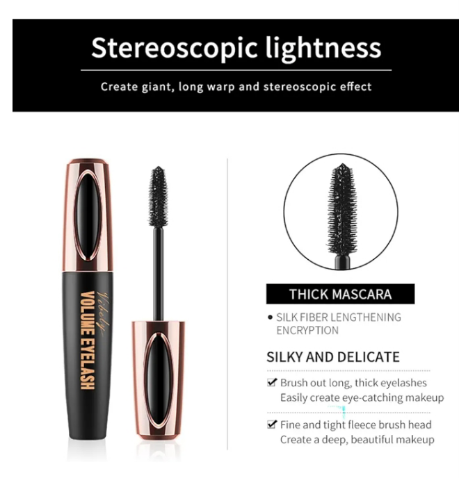 4D Silk Fiber Lash Mascara Extension Voluminous Mascara Waterproof & Smudge-Proof Long-Lasting 24 Hours No Flaking Longer Thicker Eyelashes,All Day Exquisitely Full