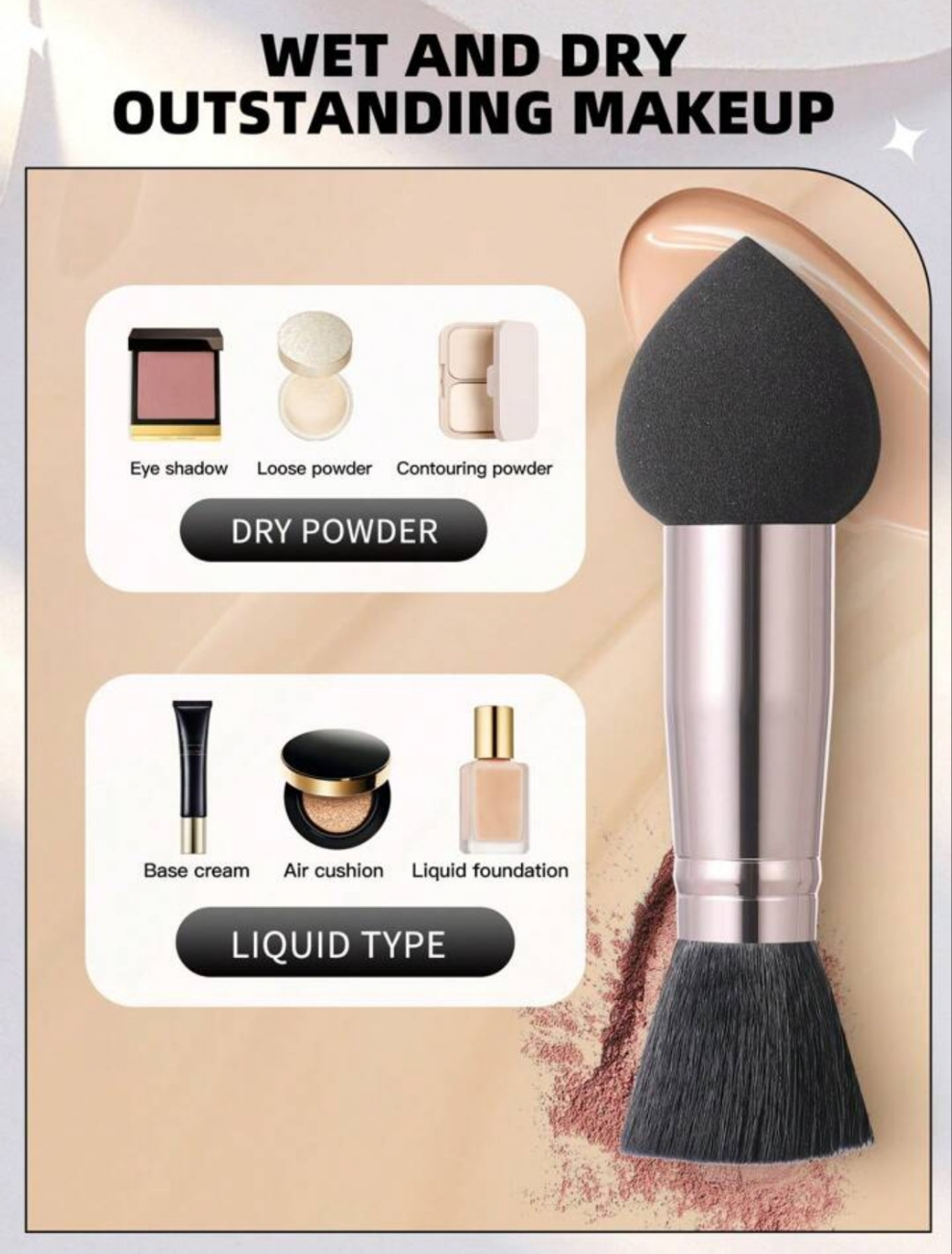 3pcs Double Head Multi-Function Makeup Tool, One Is Makeup Brush Sponge, The Other Is Makeup Brush material pur