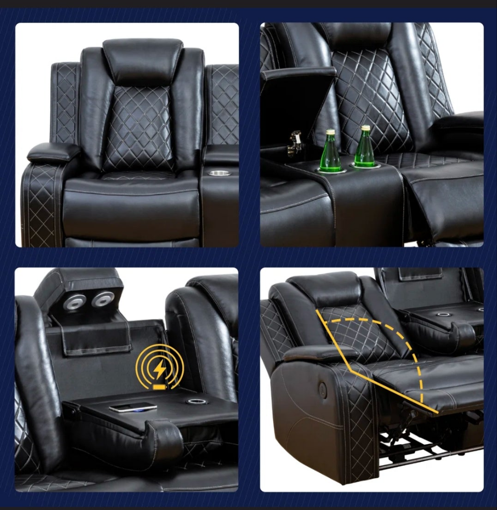 3 Piece Power Reclining Faux Leather with LED Light Living Room Set Movie room Living Room Ding Room Game Room