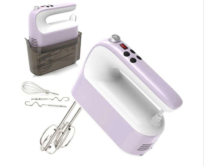 9-Speed Digital Hand Mixer Electric, 400W Powerful DC Motor, Baking Mixer Handheld with Snap-On Storage Case, 5 Stainless Steel Accessories, Flat Beaters, Dough Hooks, Whisk