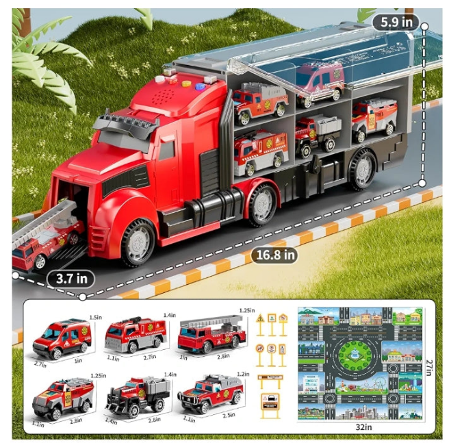 Toy Set with Play Mat, Carrier Truck Play Vehicles Set for 3 4 5 6 Years Old Boys Kids, Die-Cast Car Toy for Toddlers 3-4 Years, Birthday Gifts Toys for 3-9 Year Old Boys