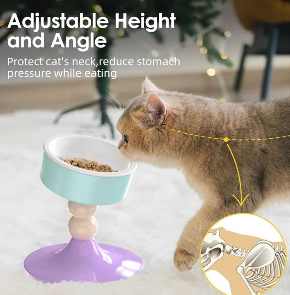 Ceramic Elevated Raised Cat Bowls,Cat Food Dish with Stand, 3 Height Adjustable Raised Dog Bowl Stand for Small Dogs Cats, Adjusts to 4.69", 5.98", 7.28"