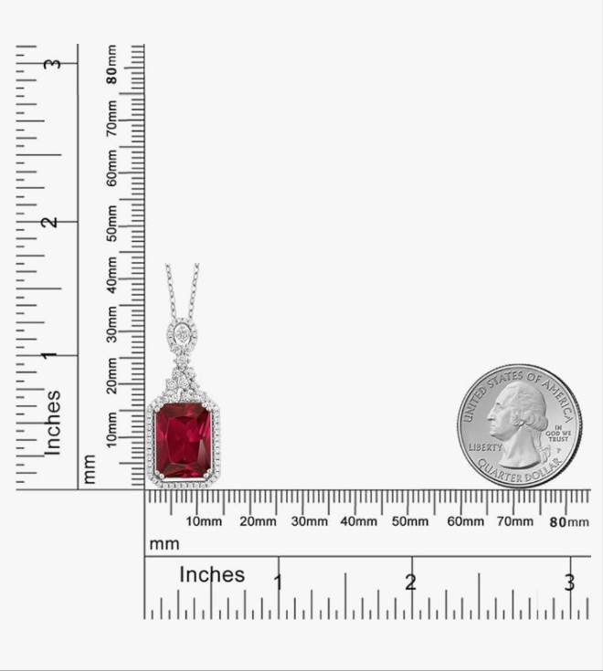 Gem Stone King 925 Sterling Silver Red Created Ruby Pendant Necklace For Women (5.60 Cttw, Emerald Cut 14X10MM, with 18 Inch Silver Chain)
