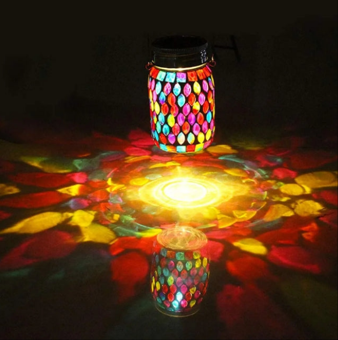 Mosaic Solar Lights Outdoor Hanging Lanterns, Rechargeable Mosaic Solar Lanterns, Outdoor Waterproof Solar Night Lights Table Lamps for Decorations