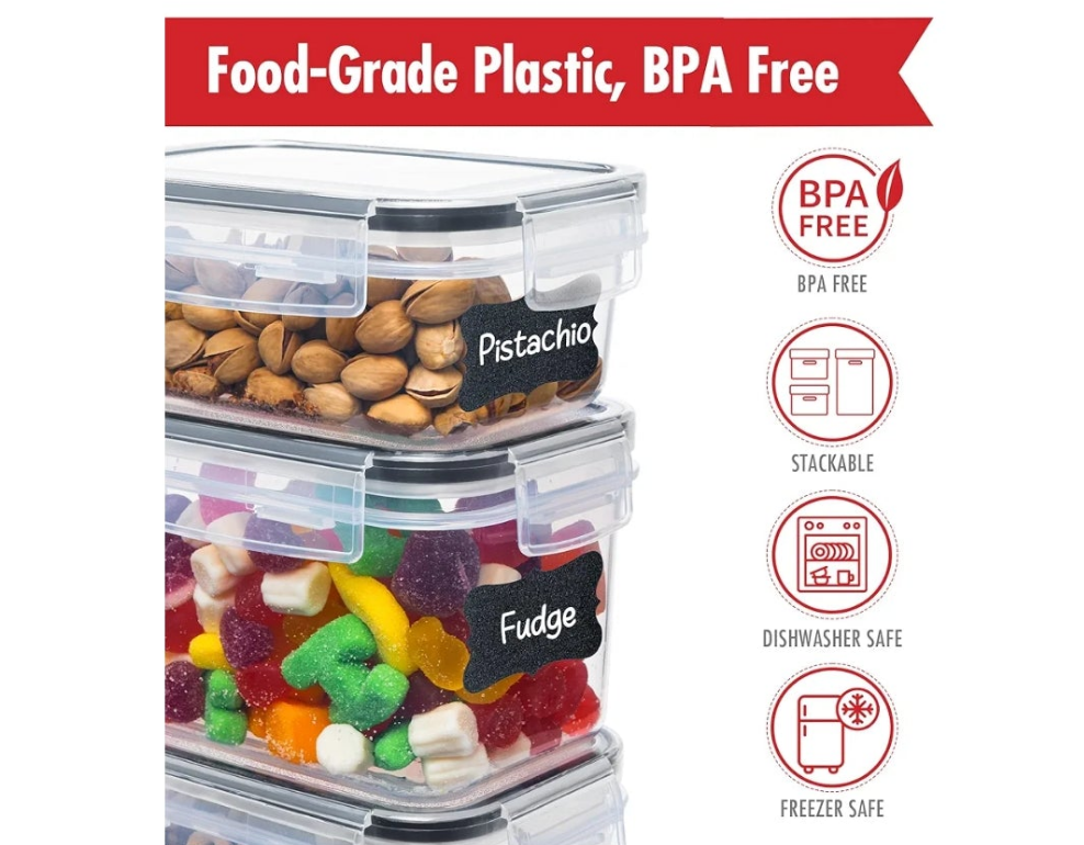 42 PACK Airtight Food Storage Containers Set with Lids for Kitchen & Pantry Organization - BPA-Free for Cereal, Pasta, Rice, Vegetables, Fruits & Flour - Markers & Labels Included