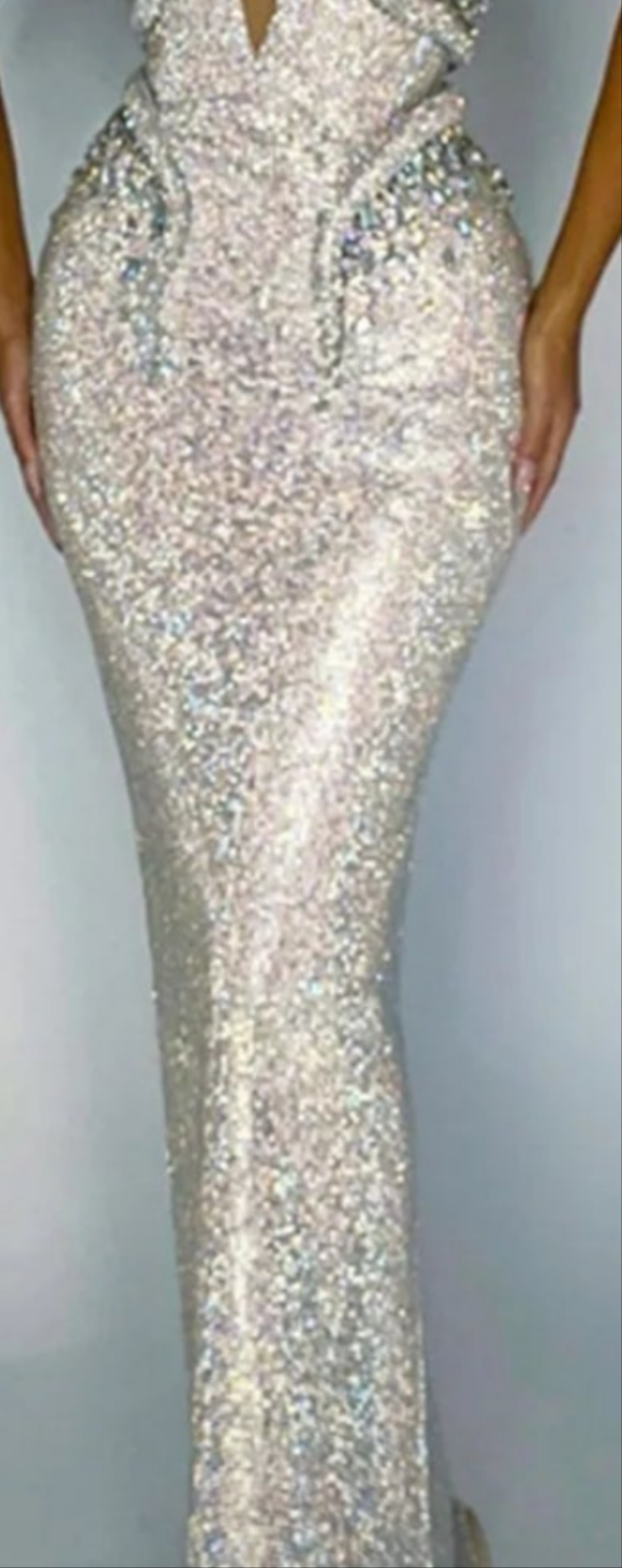 Snake-Shaped Sequin Rhinestone Halter Neck Maxi Dress-Silver COCOMONEY