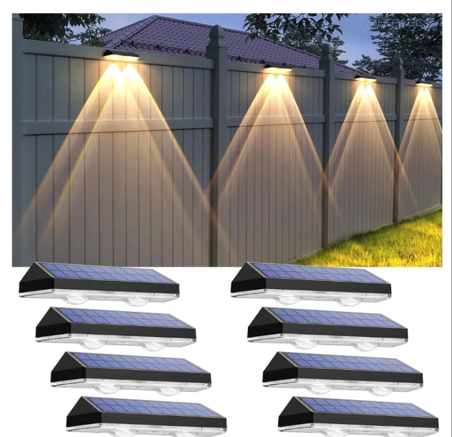 Solar Fence Lights Outdoor - 2700/4000/6000K 3 Mode, IP65 Waterproof Fence Solar Lights Outdoor, Solar Deck Lights for Outside, Backyard/Railing/Step/Patio/Deck Fence/Stair Railings and Wall (8 pack)